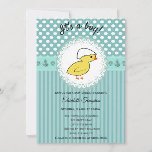 Invitation adorable dessin mignon bébé poule baby shower garç