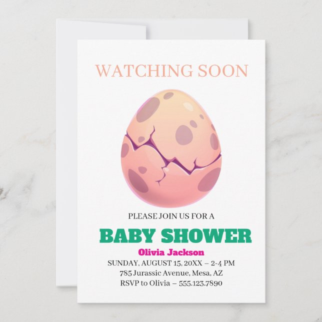 Invitation Adorable Dino OEuf Baby shower d'éclosion Invitati (Devant)