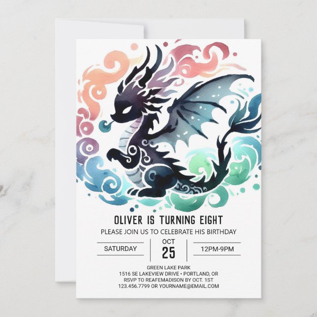 Invitation Adorable Dragon Anniversaire numérique (Devant)