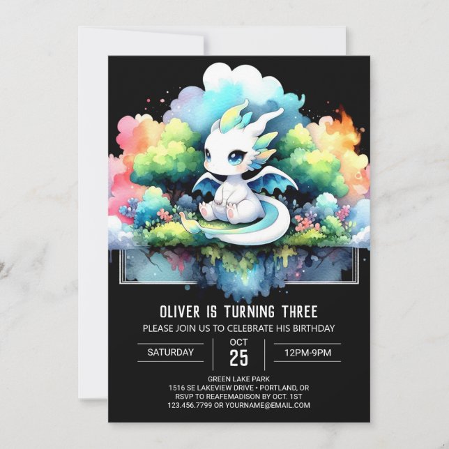 Invitation Adorable Dragon doux Anniversaire (Devant)