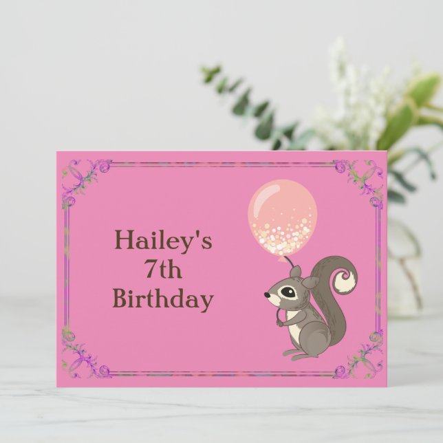 Invitation Adorable écureuil Anniversaire Personnalisable Par (Debout devant)