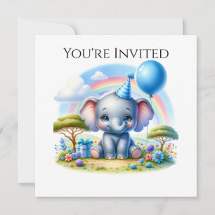 Invitation Adorable éléphant d'anniversaire en Casquette de l