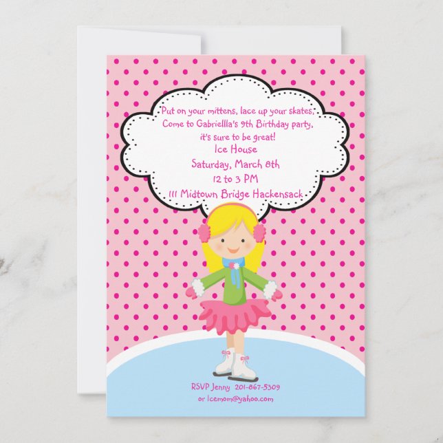 Invitation Adorable fille patinage sur glace Anniversaire Inv (Devant)