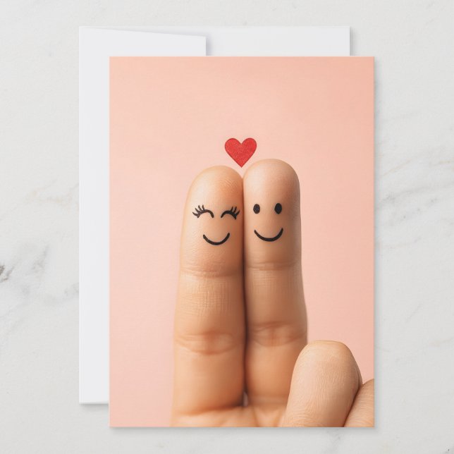 Invitation Adorable Finger Couple Art, Cute Finger Faces (Devant)