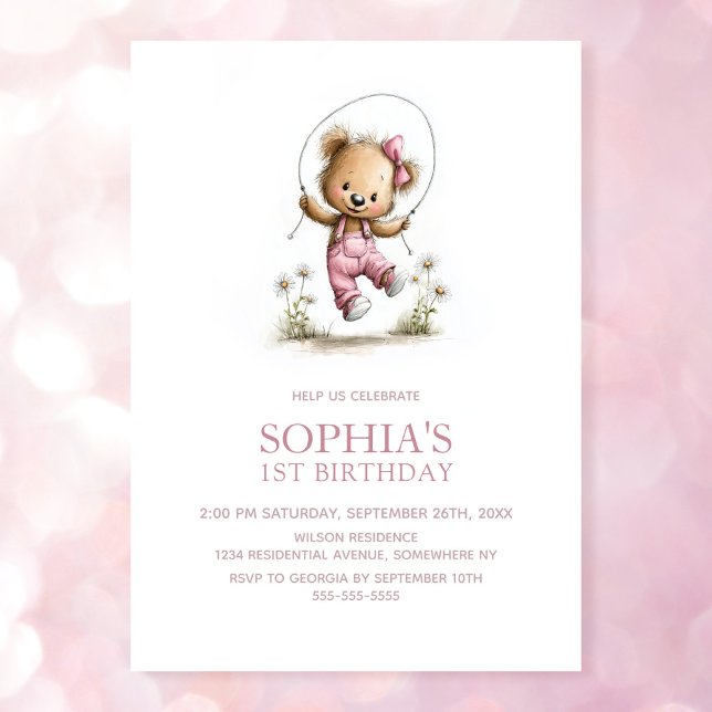 Invitation Adorable Girl Teddy Bear 1st Birthday (Créateur téléchargé)