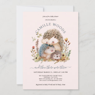 Invitation Adorable Hérisson Famille Baby shower fille rose