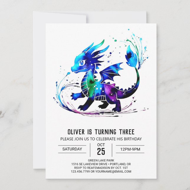 Invitation Adorable Imaginaire Dragon Digital Boy Anniversair (Devant)