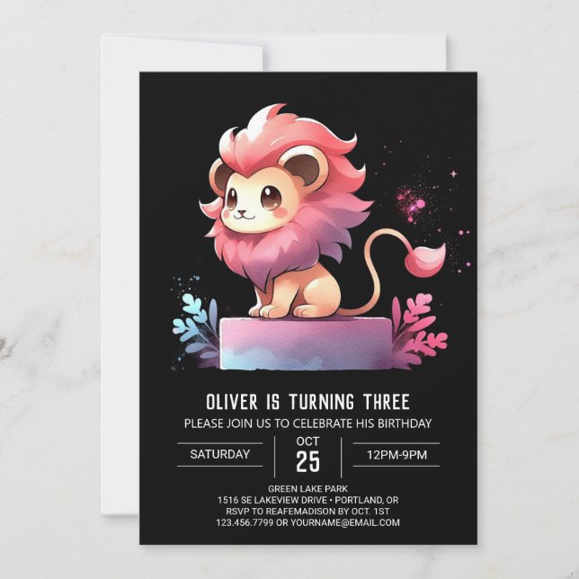 Invitation Adorable Imaginaire Lion Anniversaire (Devant)
