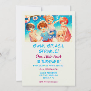 Invitation Adorable japonais Anime enfants piscine fête d'ann