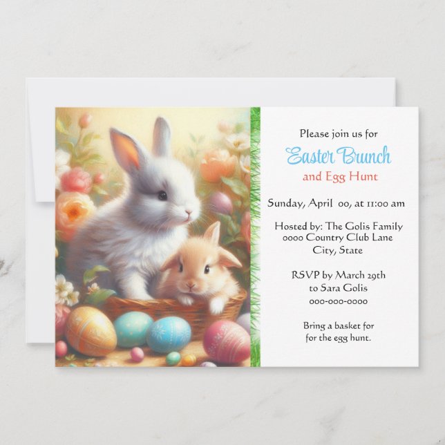 Invitation Adorable Lapin lapins Brunch de Pâques (Devant)