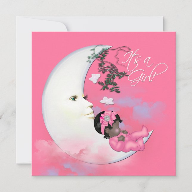 Invitation Adorable Lune rose Baby Girl Douche (Devant)