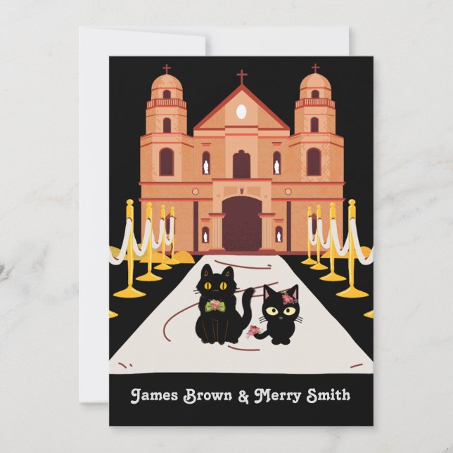Invitation Adorable Mariage de l'église de deux chats noirs (Devant)