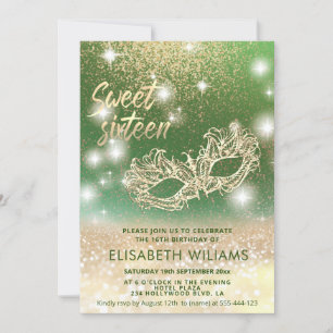 Invitation Adorable Masquerade charmant glittery ombre vert