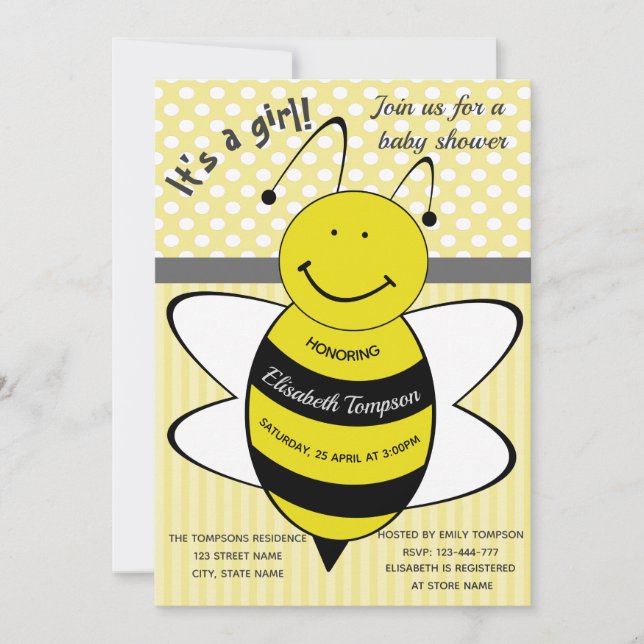 Invitation Adorable mignon baby shower abeille (Devant)