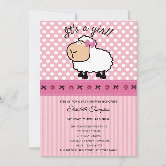 Invitation Adorable mignon drôle dessin animé mouton baby sho (Devant)