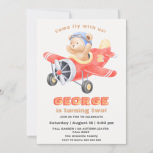 Invitation Adorable Ours Pilote d'avion garçon d'anniversaire