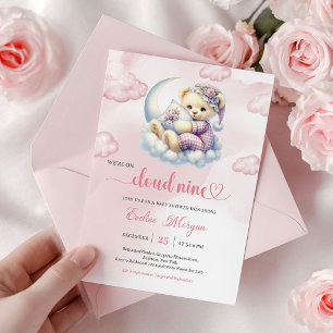 Invitation Adorable Ourson pour Baby Shower Cloud 