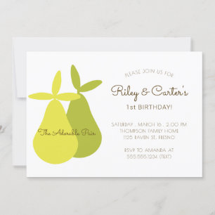 Invitation Adorable paire jumeaux Anniversaire Jaune poires v