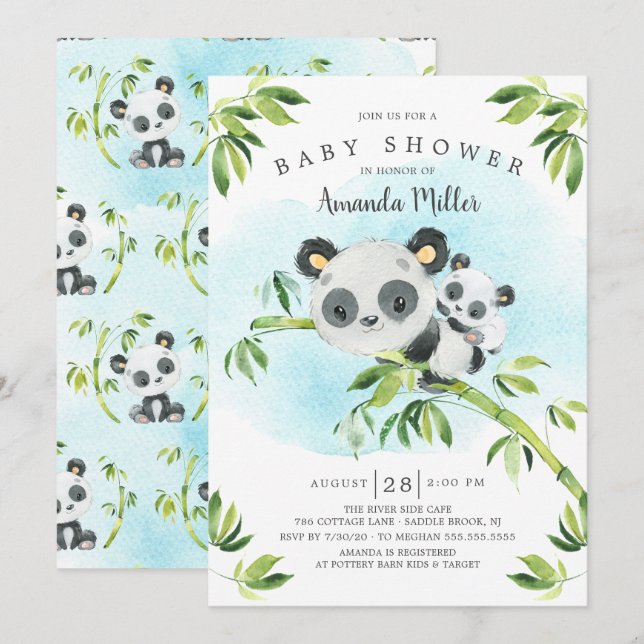 Invitation Adorable Panda Bear Baby shower neutre (Devant / Derrière)