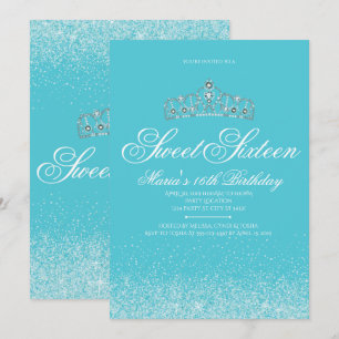 Invitation Adorable Parties scintillant Aqua, Sweet 16 Invita