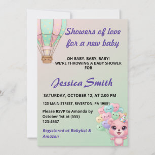Invitation Adorable Pastel rose et Baby shower vert menthe da