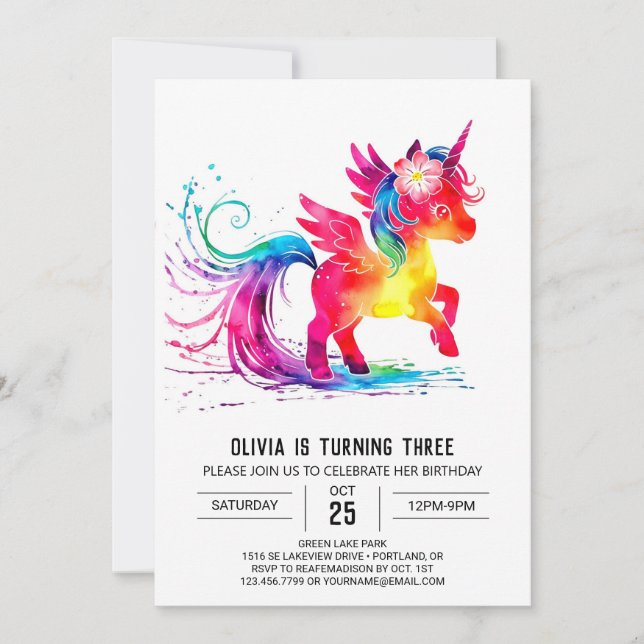 Invitation Adorable Personnalisé Unicorn Digital Anniversaire (Devant)