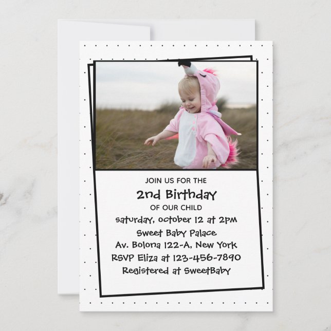Invitation Adorable photo enfant 2e anniversaire simple (Devant)