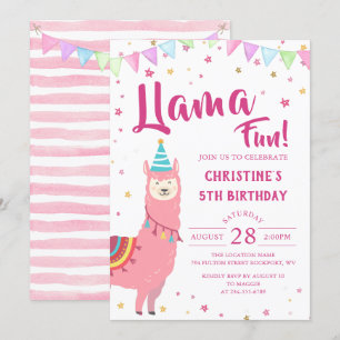 Invitation Adorable rose Llama Amusant Anniversaire Invitatio