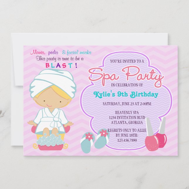 Invitation Adorable rose violet Spa Pampering fête d'annivers (Devant)