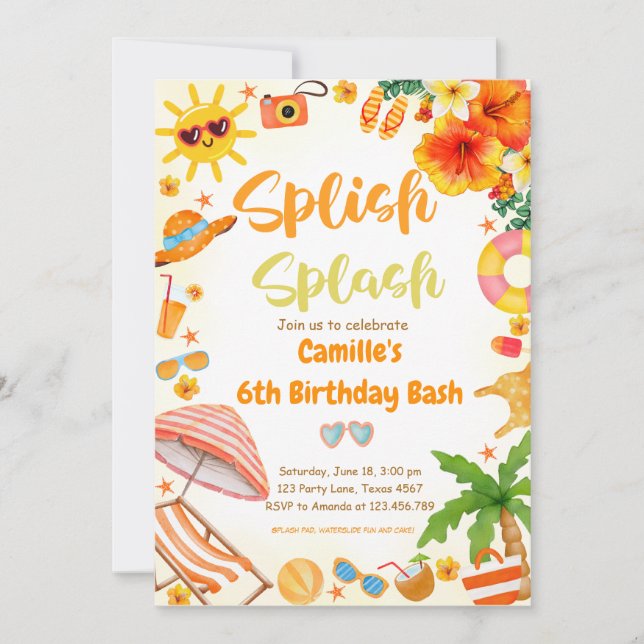 Invitation Adorable Splish Splash Anniversaire Bash Pool fête (Devant)