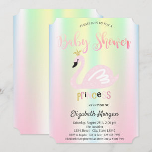 Invitation Adorable Swan Iridescente Baby shower holographiqu