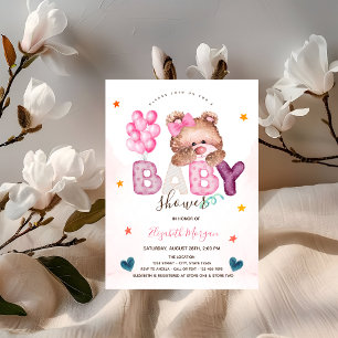 Invitation Adorable Teddy Bear Stars Baby shower Coeur
