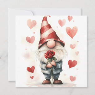 Invitation Adorable Valentine's Gnome : avec un Rose