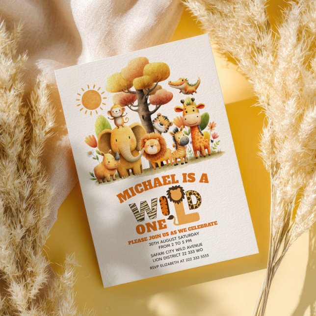 Invitation Adorable ZOO Animals WILD ONE Safari 1st Birthday  (Créateur téléchargé)
