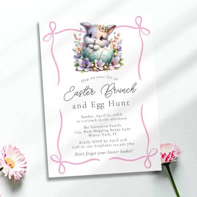 Invitation Adorablement Joli Bunny Fluffy Pink Bows Pâques Br (Créateur téléchargé)