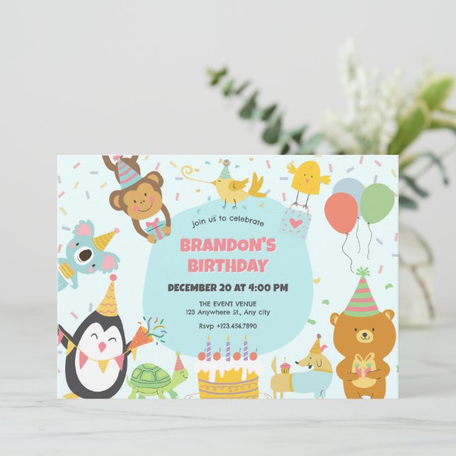 Invitation Adorables animaux de fête  (Debout devant)