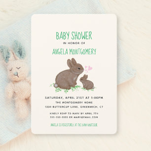 Invitation Adorables Lapins dans du Trèfle avec une Baby Show