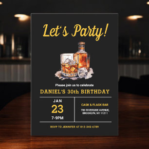 Invitation Adulte 30 ans Whiskey Bourbon fête d'anniversaire