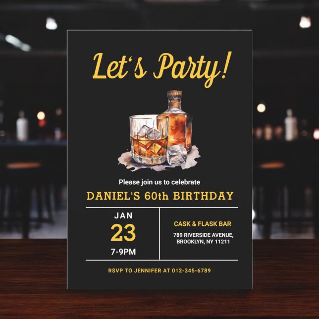 Invitation Adulte 60 ans Whiskey Bourbon fête d'anniversaire (Créateur téléchargé)