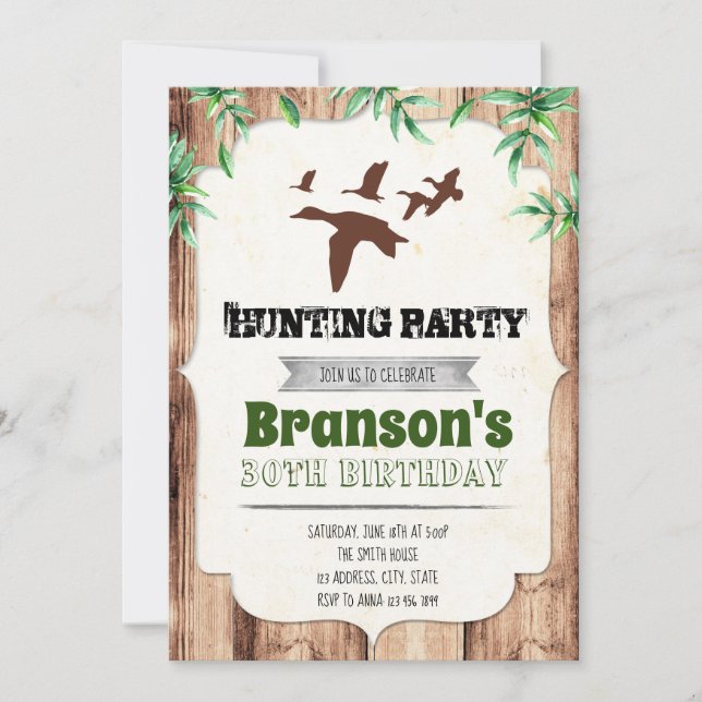 Invitation adulte d'anniversaire de chasse de (Devant)