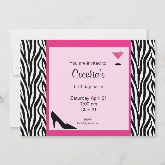 Invitation adulte d'anniversaire de zèbre (# INV (Devant)