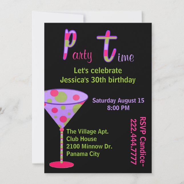 Invitation adulte de fête d'anniversaire (Devant)