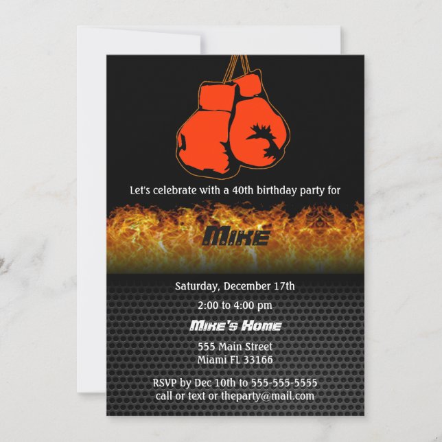 Invitation adulte de fête d'anniversaire de boxe (Devant)