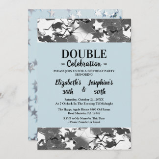 Invitation Adulte Joint double Anniversaire bleu ciel étoile