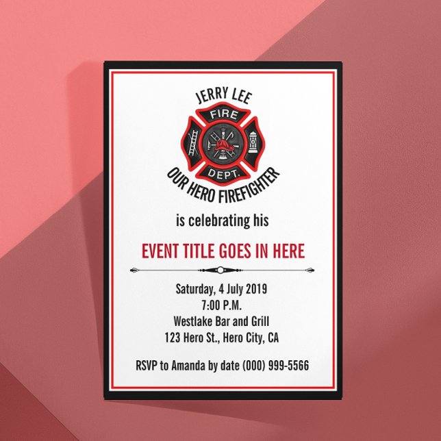 Invitation Adulte Pompier Événement Retraite Anniversaire (Créateur téléchargé)