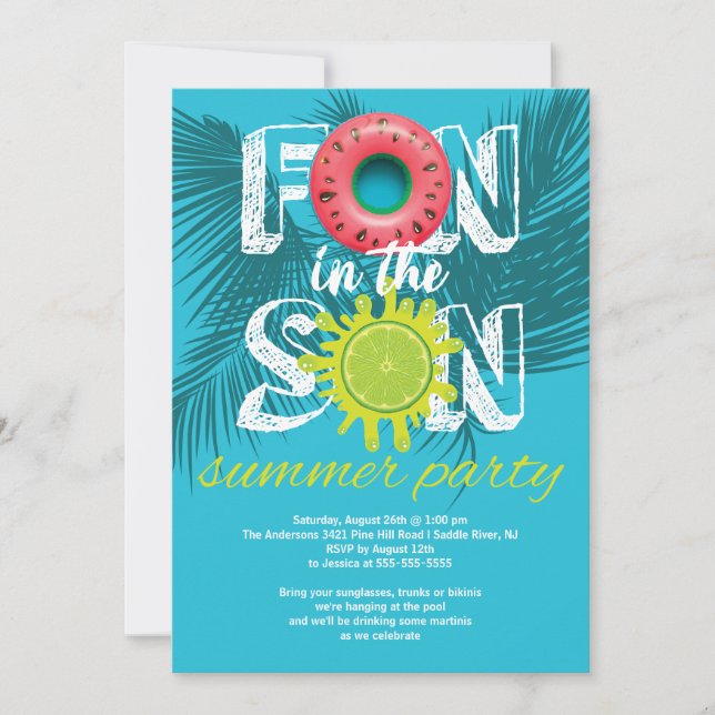 Invitation Adulte soleil été (Devant)