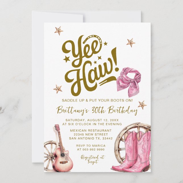 Invitation Adulte Western Rustic 30e Fille-fille Anniversaire (Devant)