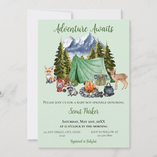 Invitation Adventure Attend le Baby shower des bois (Devant)