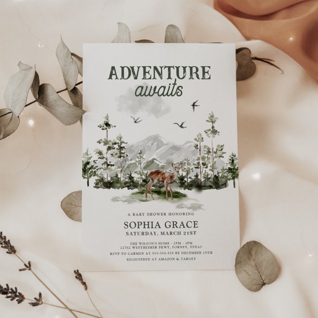 Invitation Adventure Attend le Baby shower des bois (Créateur téléchargé)