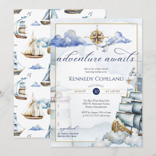 Invitation Adventure Attend Nautical Voilier Baby shower